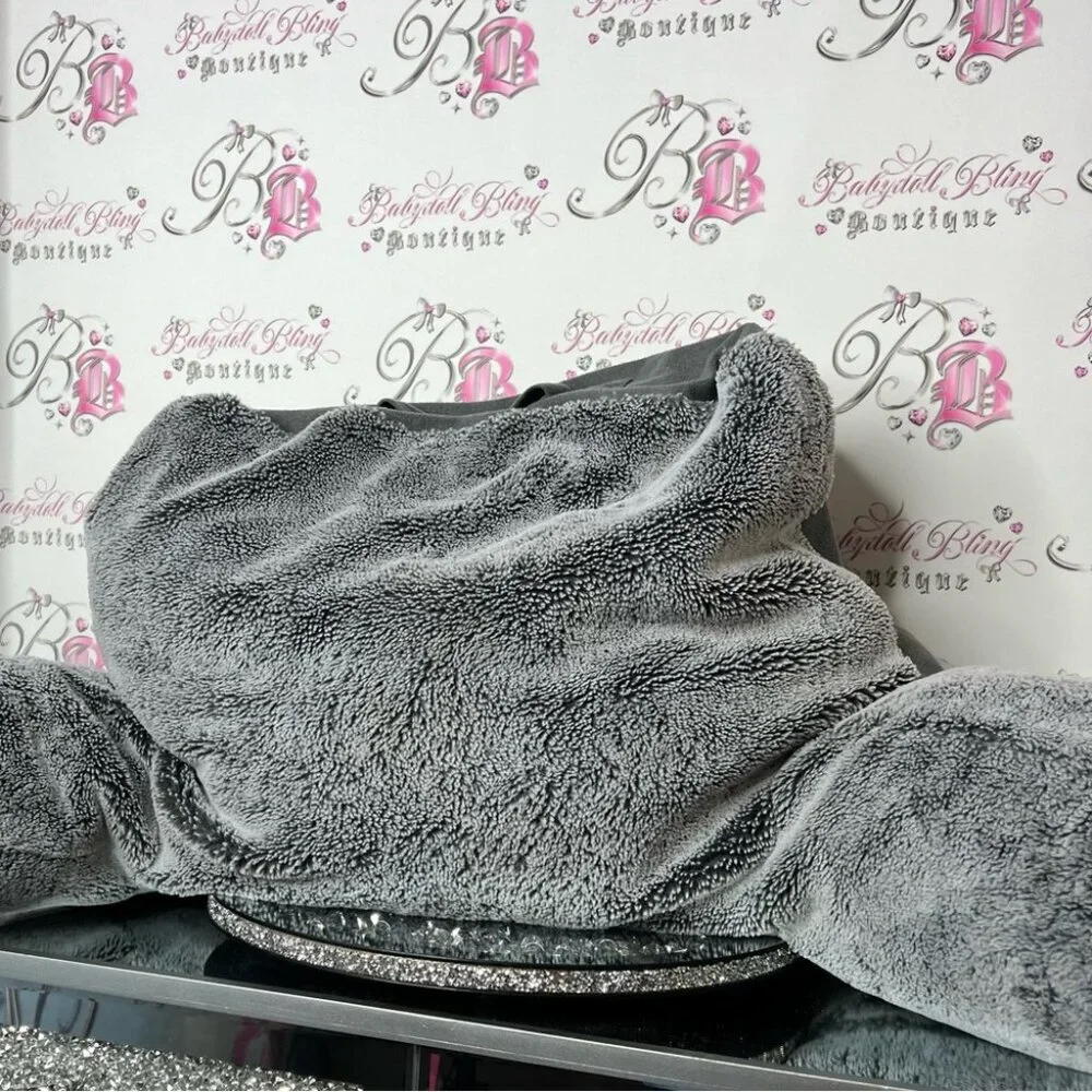 UGG pillow back rest fuzzy rest laying cushion Soft Gray Faux Fur Accessory
